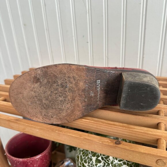 Vintage Red Leather Floral Embroidered Ankle Boots With Side Zipper 37 - Picture 4 of 8